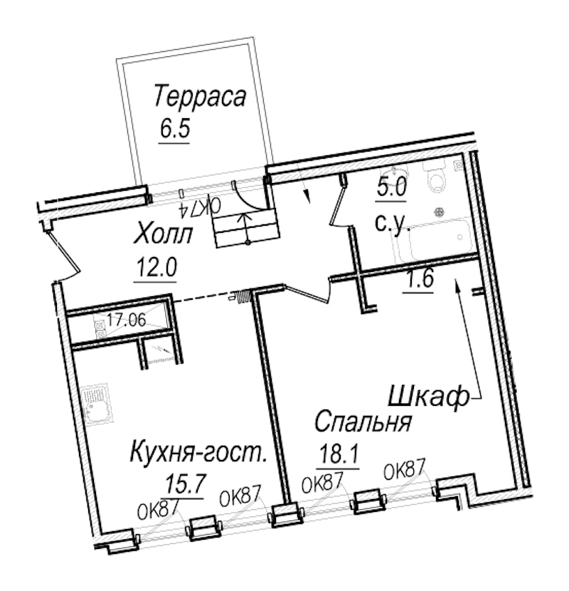 1-комнатная квартира 54.4 м², 6/7 эт., Комплекс апартаментов «Meltzer Hall»